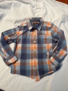 2T OshKosh B'gosh Navy, Orange & Light Blue Plaid Button-Down Shirt